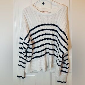 Philosophy White and Black Striped Crew Neck Sweater